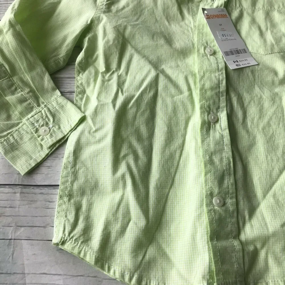 NWT Gymboree Boy’s Green Long Sleeve Button Down Shirt Toddler Kid’s Size 3T